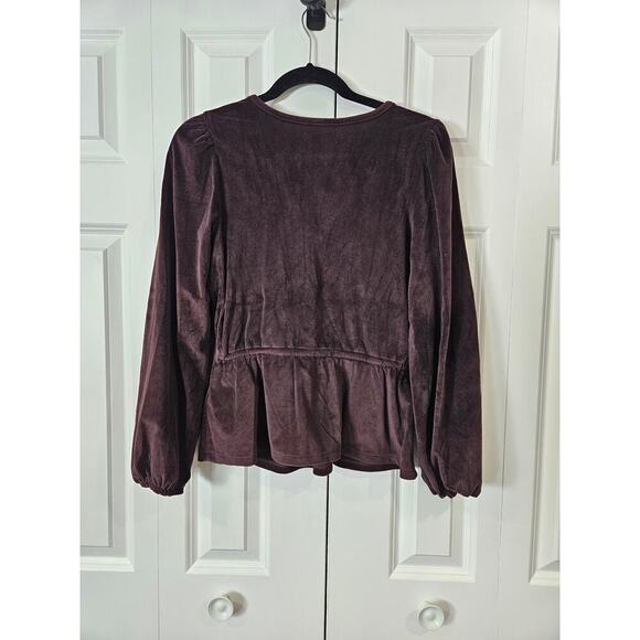 Madewell Womens Faux Wrap Velvet Blouse Top V Neck Tie Brown Small - Picture 2 of 7